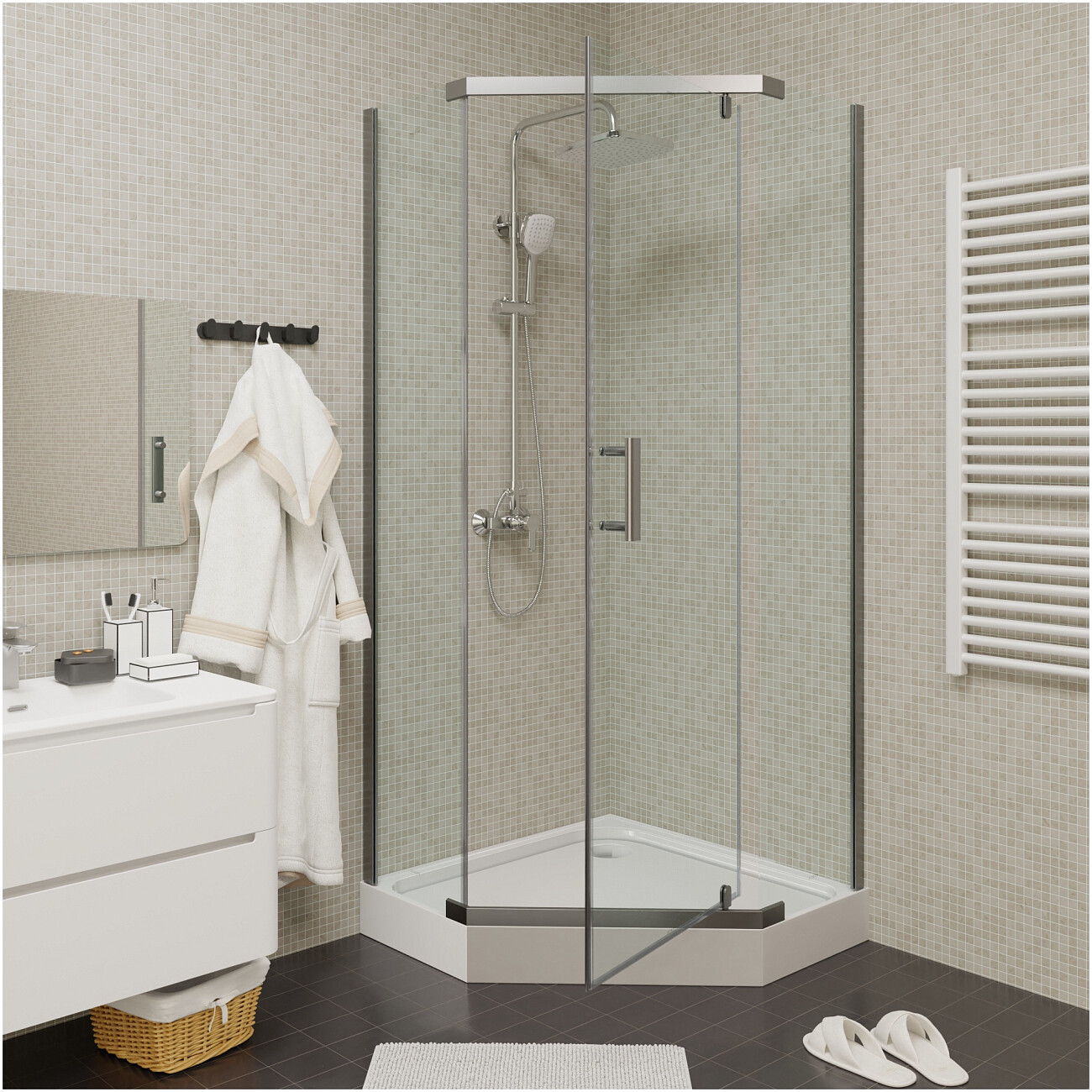 Душевой уголок пятиугольный с низким поддоном 90х90 см хром Parly ZPE911T - изображение 7