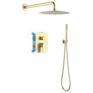 Душевой комплект с верхним душем шлифованное золото Aquatek &quot;Оберон&quot; AQ1272BG