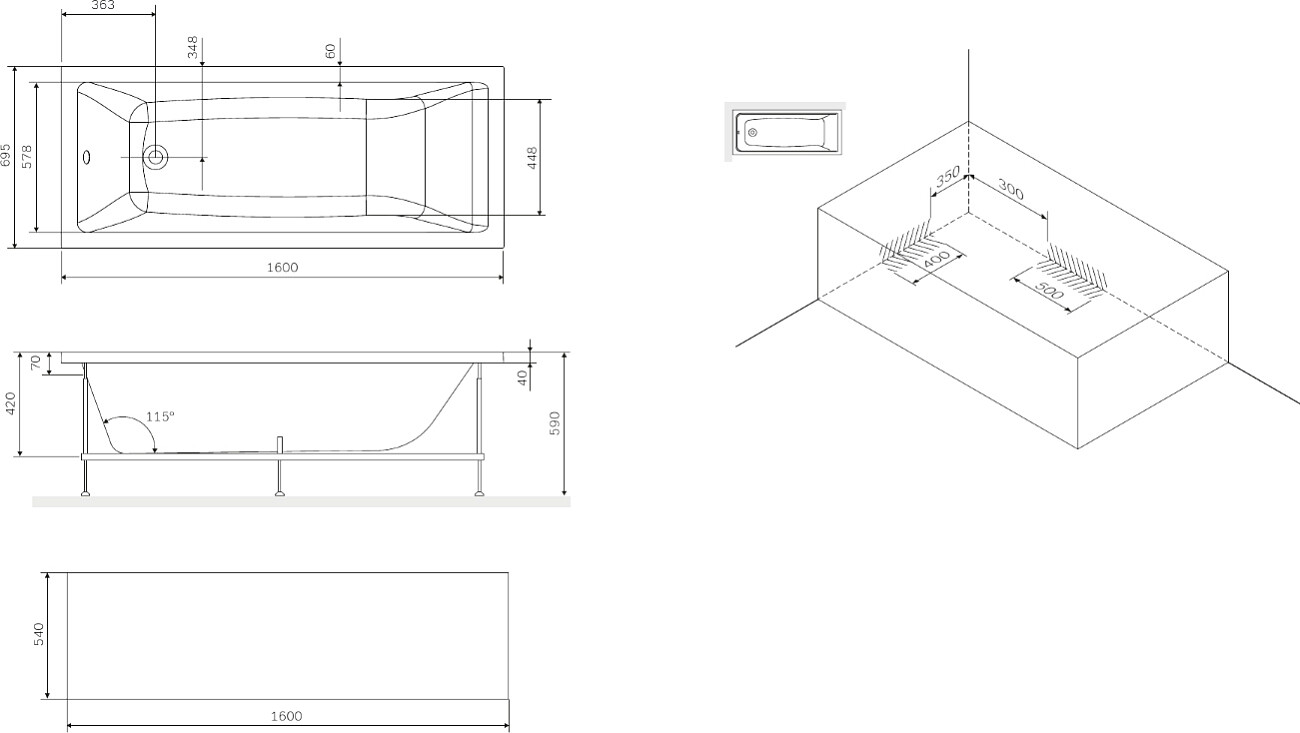 Ванна акриловая 70х160 см с каркасом белая Stworki "Карлстад" HWKAA-160-070W-A, HWKAA-160-070W-R - изображение 2