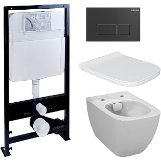 Унитаз белый VitrA Shift 7742B003-0075 с инсталляцией Ewrika ProLT 0026-2020 и черной кнопкой 0044
