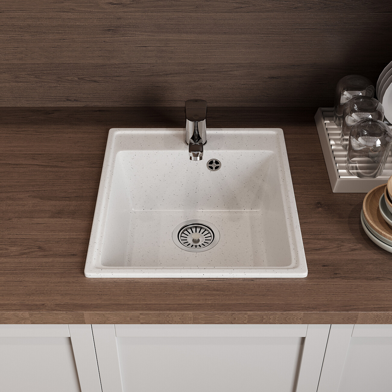 Мойка кухонная белая Domaci "Палермо" PR-425-001 - изображение 9