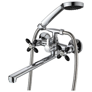 Смеситель для ванны двухвентильный с душевым гарнитуром хром, черный Ammore A4683-1