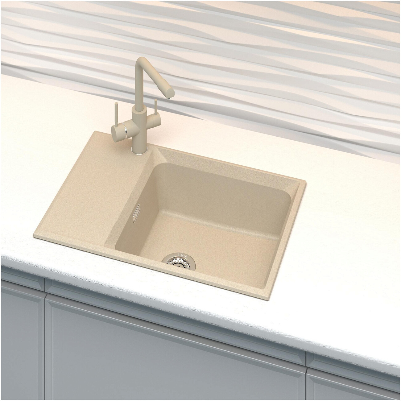 Мойка кухонная кварцевая прямоугольная 50х78 см светло-бежевая Point "Этна 78" - изображение 4