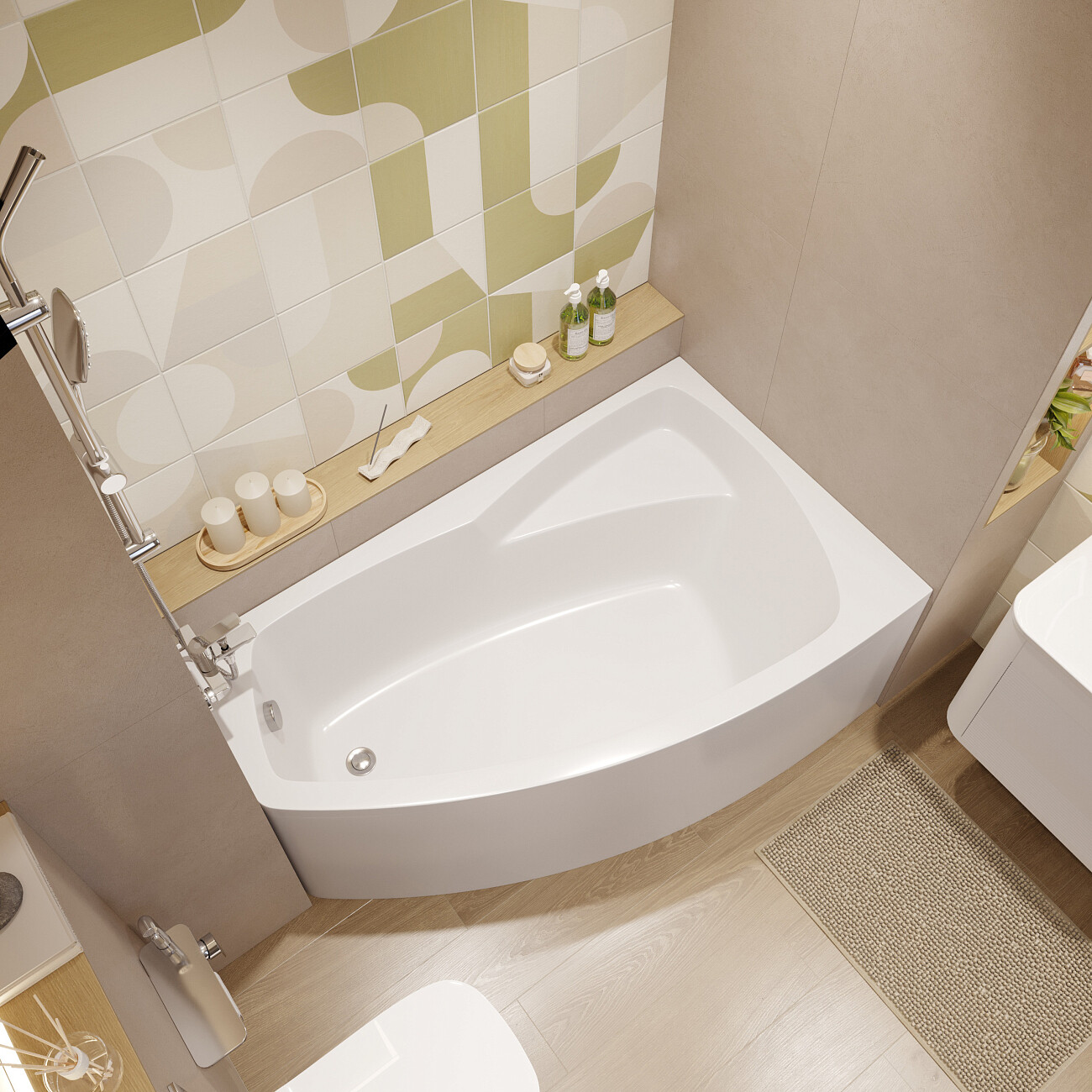 Ванна акриловая угловая с каркасом 150х90 см белая Stworki "Монтре" R Mn1500R - изображение 4