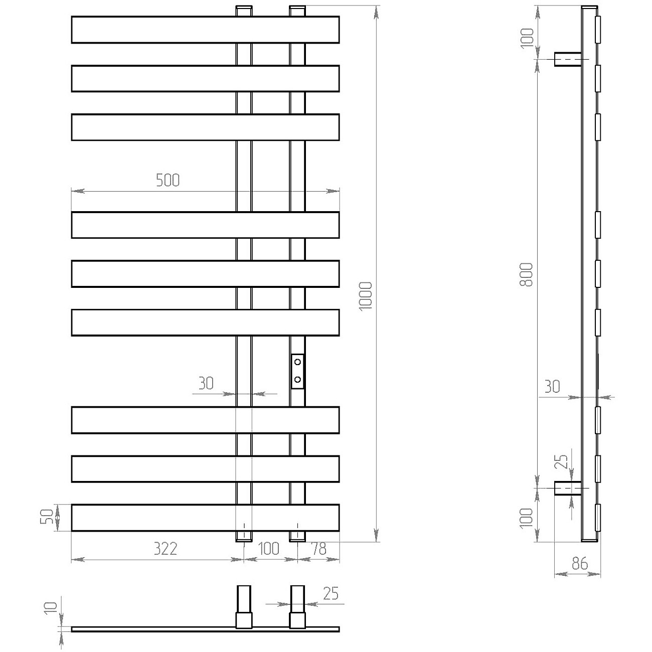 Полотенцесушитель электрический 100х50 см графит Ewrika "Медея" LX 4657812419849 - изображение 2