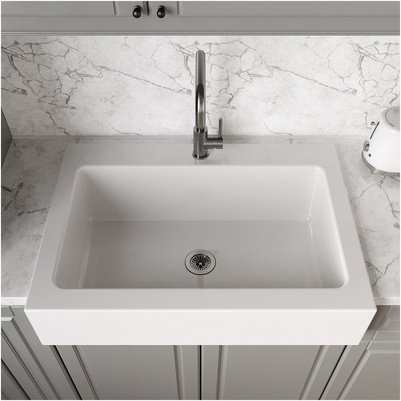 Мойка кухонная керамическая белый глянец Domaci "Сиена" 50186-101 1 hole - изображение 8