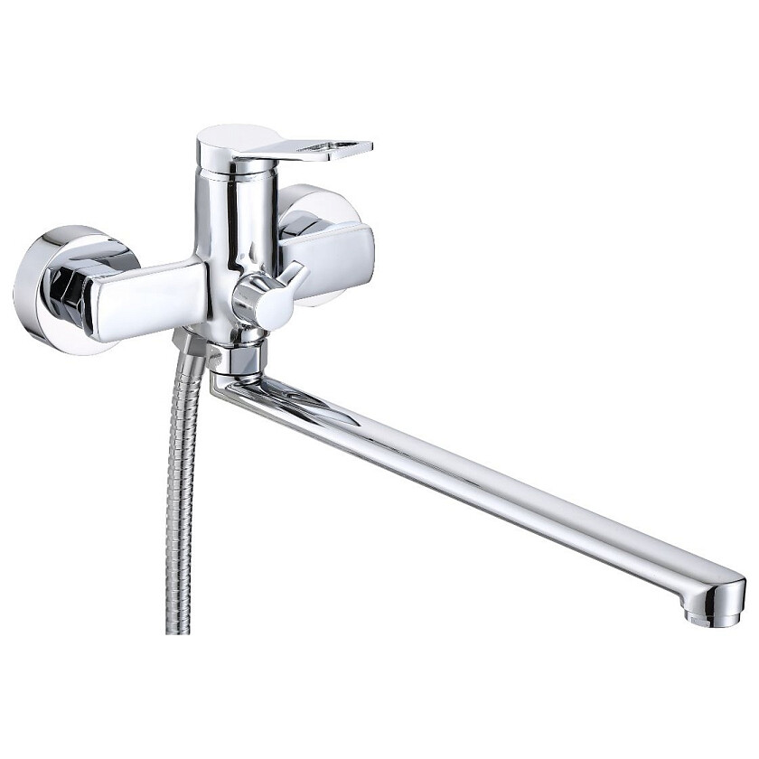 Смеситель для ванны с душевой лейкой и длинным изливом хром D-Lin ...