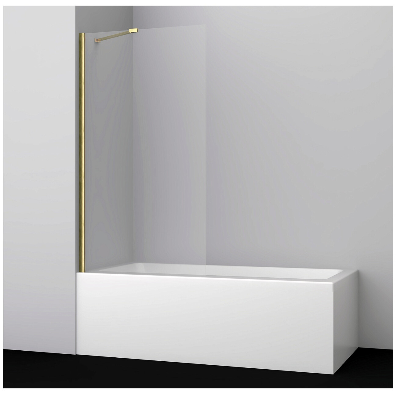 Шторка на ванну стеклянная 140х80 см прозрачная, золото Wasserkraft Aisch 55P01-80 Fixed - изображение 2