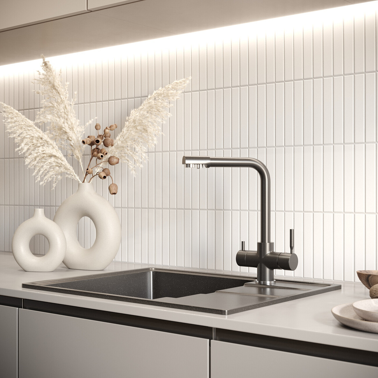 Смеситель для кухни однорычажный с изливом для фильтрованной воды уголь Domaci "Солерно" UQ-016-07 - изображение 7