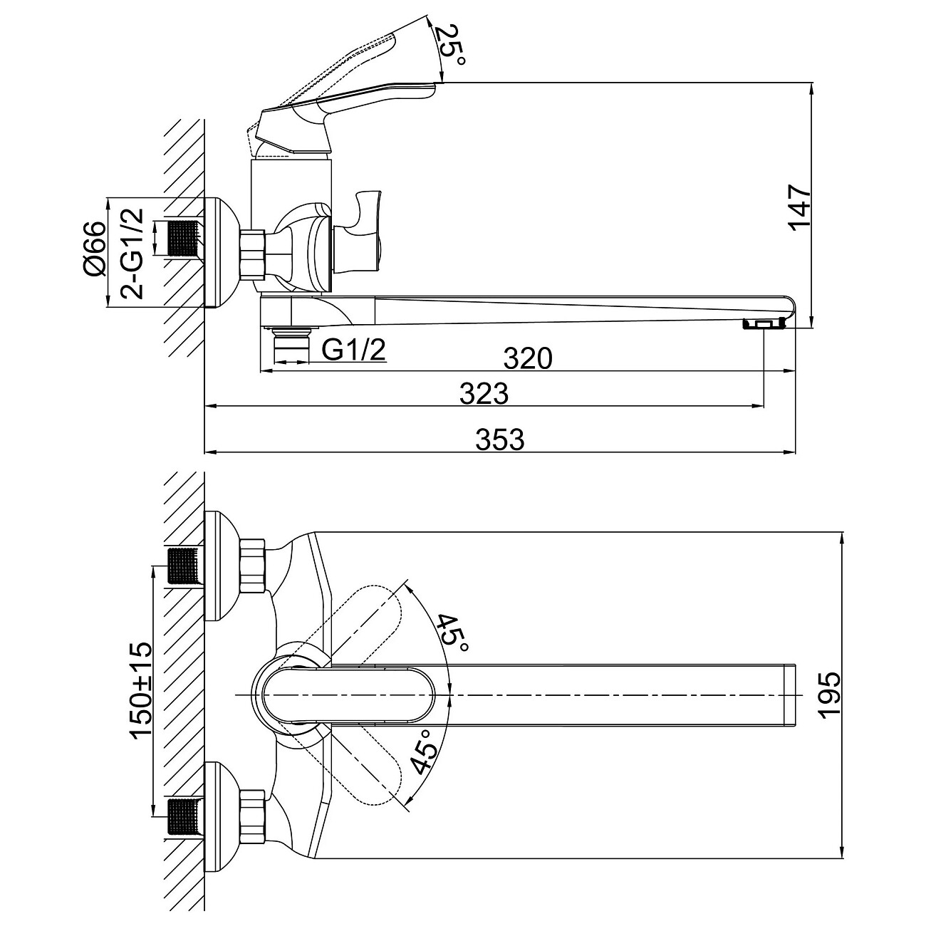 Смеситель для ванны однорычажный с душевым гарнитуром хром D&K Venice Rialto DA1063301 - изображение 2