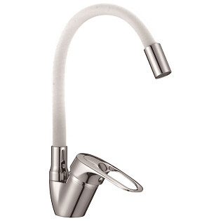 Смеситель для кухни с гибким изливом белый, хром D-Lin D150628-3C