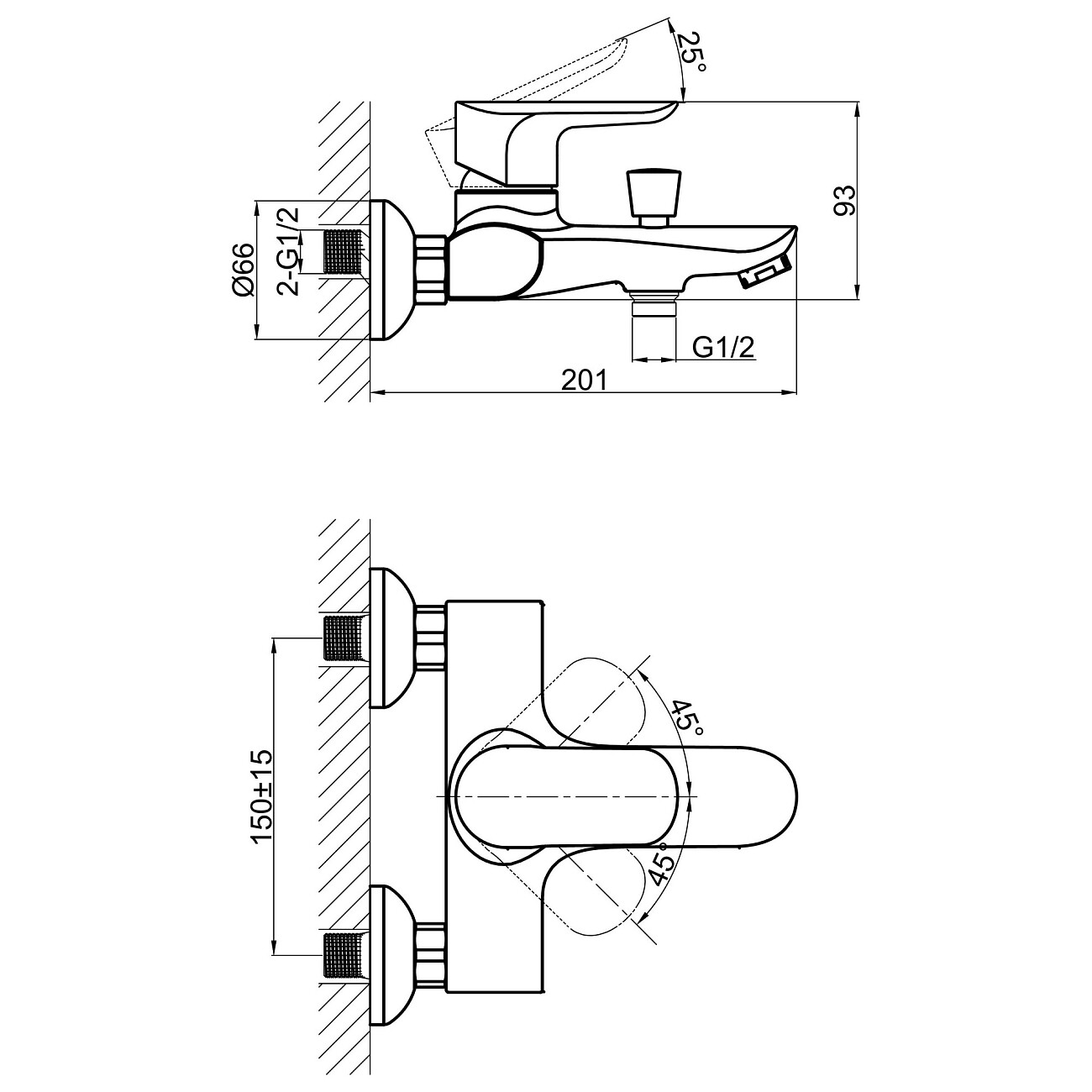 Смеситель для ванны однорычажный с душевым гарнитуром хром D&K Venice Baciano DA1033201 - изображение 2