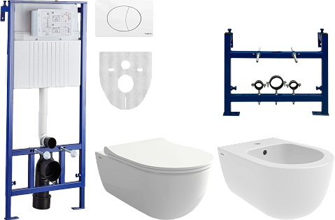 Унитаз подвесной и биде подвесное Bocchi V-Tondo с 2 инсталляциями и кнопкой смыва Stworki 585753