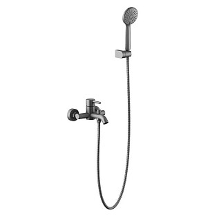 Смеситель для ванны с душевым гарнитуром черный хром Aquatek &quot;Европа&quot; AQ1349BGM