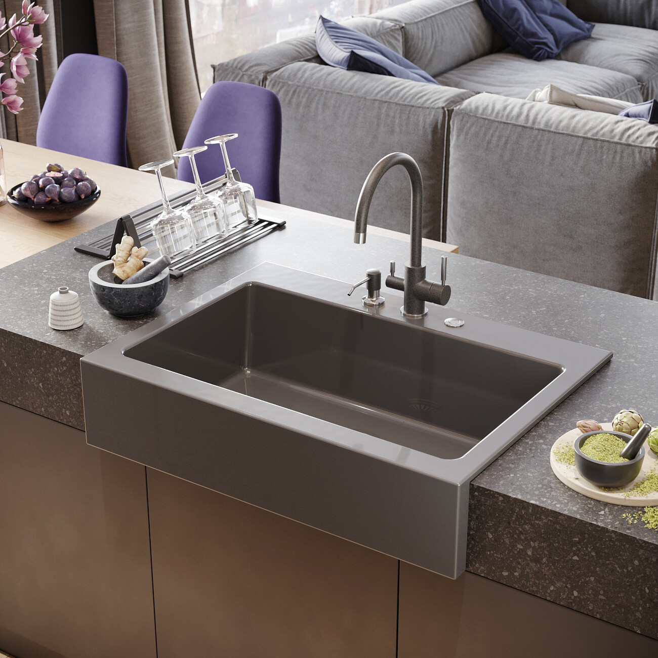 Мойка кухонная антрацит Domaci "Сиена" 50186-112 3 holes - изображение 3