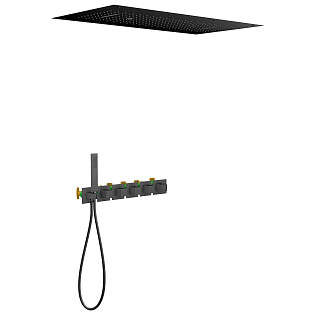 Душевой комплект встроенный с термостатом и тропическим душем черный Timo Petruma SX-5329-03SM