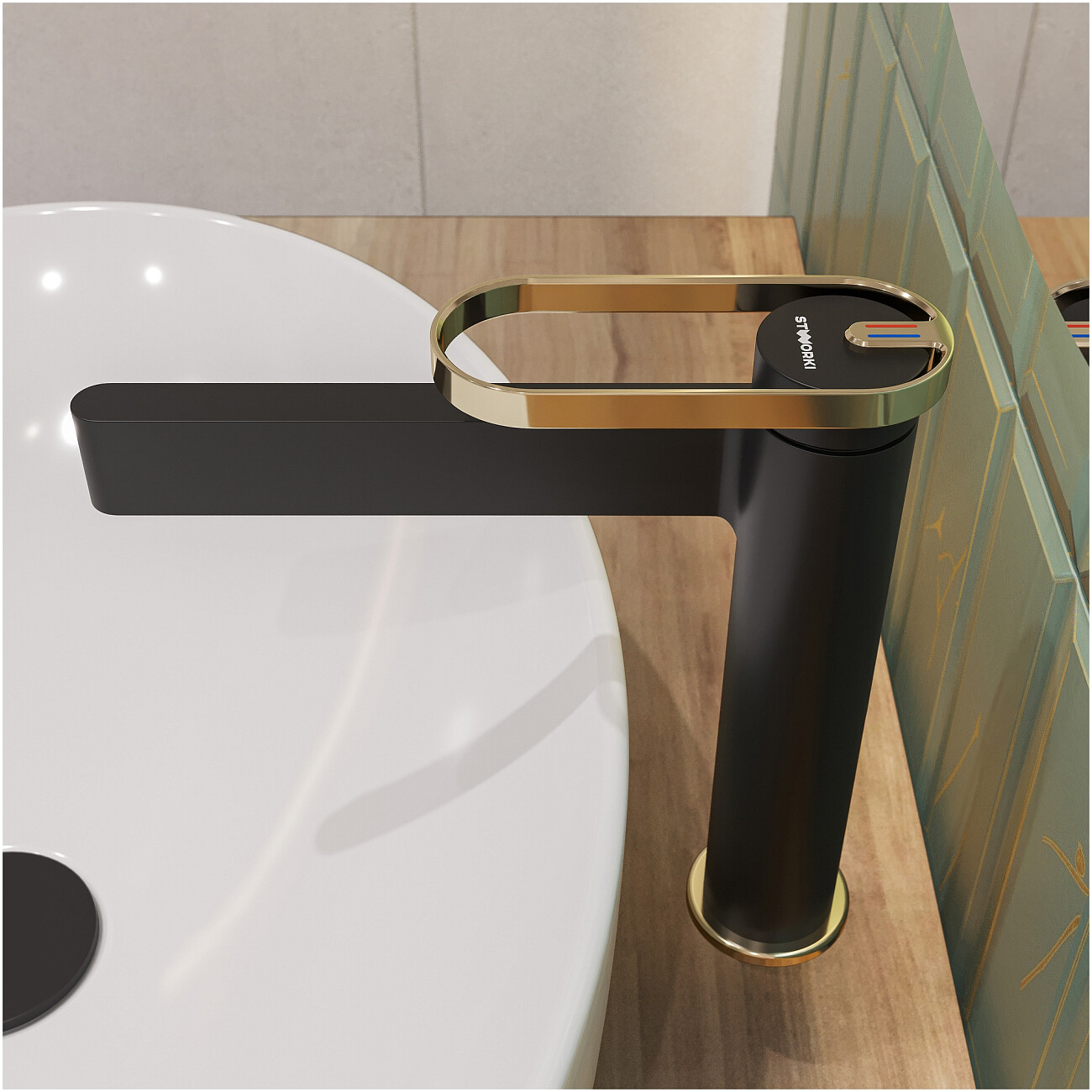 Смеситель для раковины однорычажный черный, золотой Stworki "Малунг" S11020BG - изображение 7