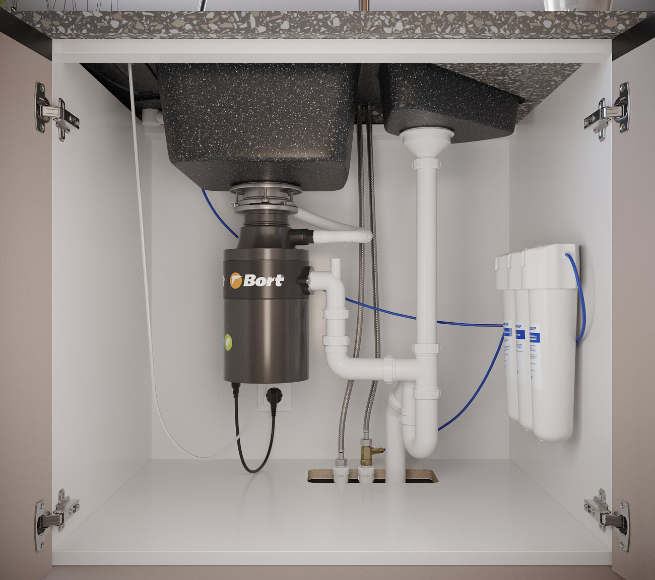 Мойка кухонная многоугольная мраморная черная Domaci "Бьелла" DMC-14K-308 - изображение 8