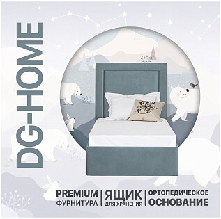 Кровать односпальная с подъемным механизмом и ящиком для белья 90х200 дымчато-голубая Мелисса