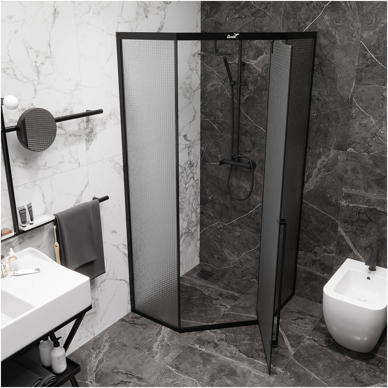 Душевой уголок пятиугольный 90x90 см черный матовый Cerutti SPA C3ABD - изображение 11