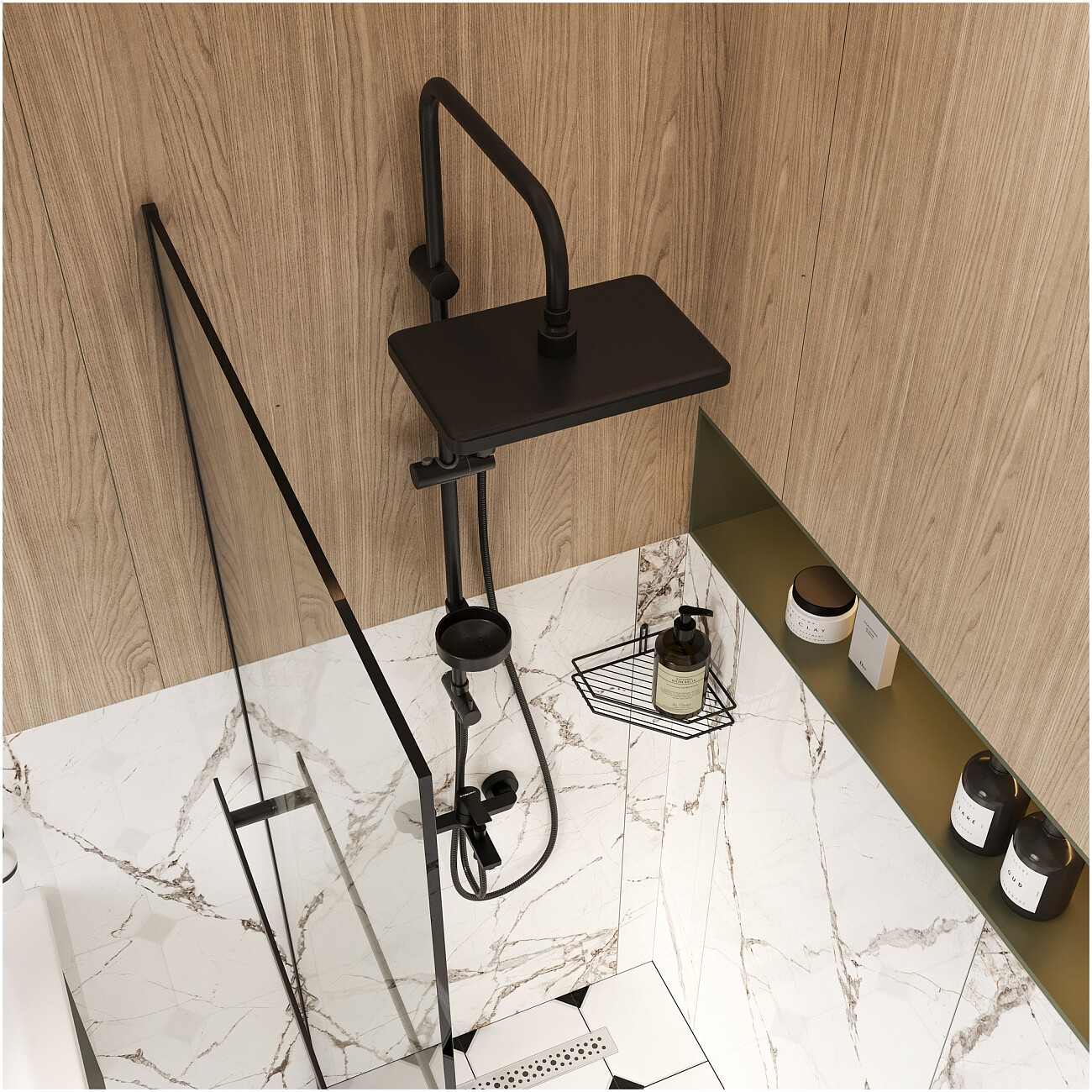 Душевая стойка с верхним душем черная Stworki "Вестерос" S26180BK - изображение 8