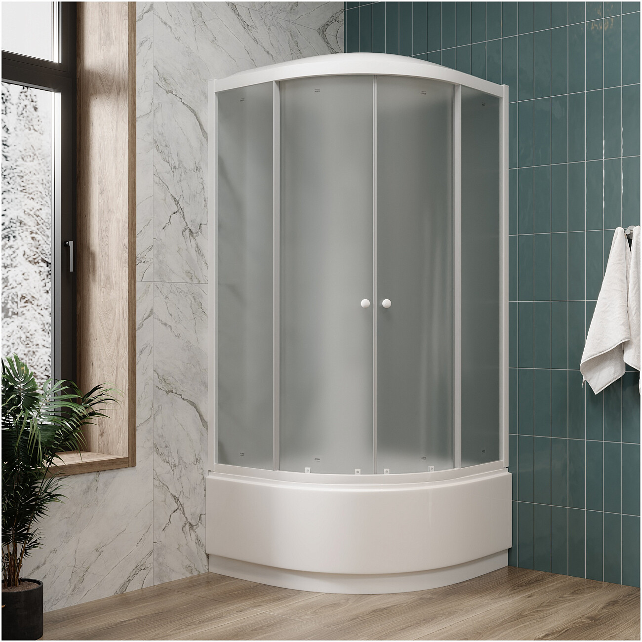 Душевая кабина четверть круга с высоким поддоном 100х100 см белая Parly EF1021 - изображение 6