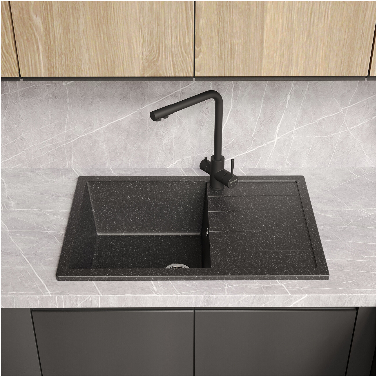 Мойка кухонная черная Domaci "Болонья" М-161-002 - изображение 7