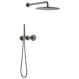 Душевой комплект встраиваемый с верхним душем и термостатом черное золото Timo Saona SX-2359-18SM