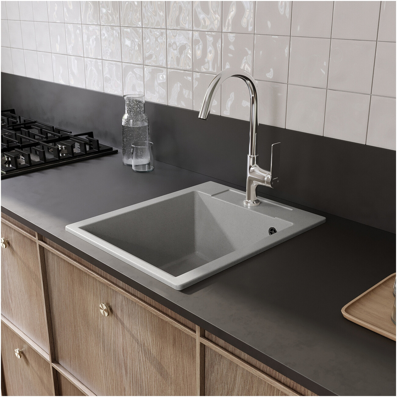 Мойка кухонная из искусственного мрамора прямоугольная 51х42 см серая Domaci "Савона" PA 420 - изображение 3