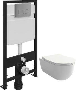 Унитаз белый Bocchi V-Tondo 1416-001-0129 с инсталляцией ProLT 0026-2020 и кнопкой хром 0041