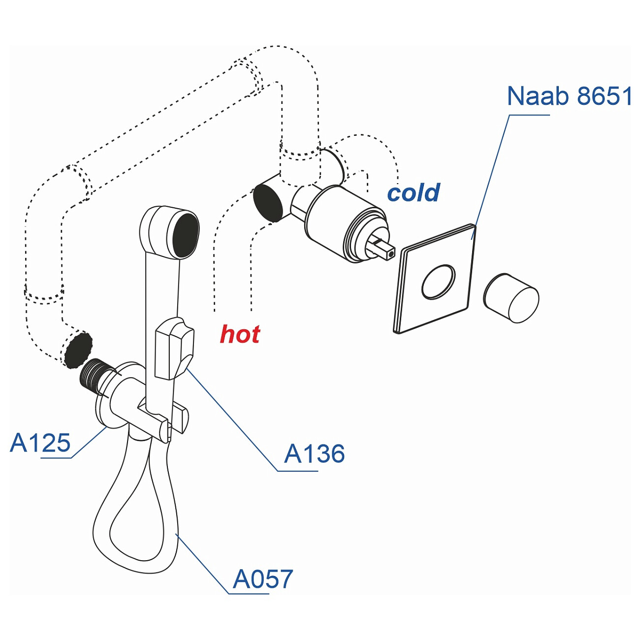 Гигиенический душ с встраиваемым смесителем хром Wasserkraft A08657 - изображение 4