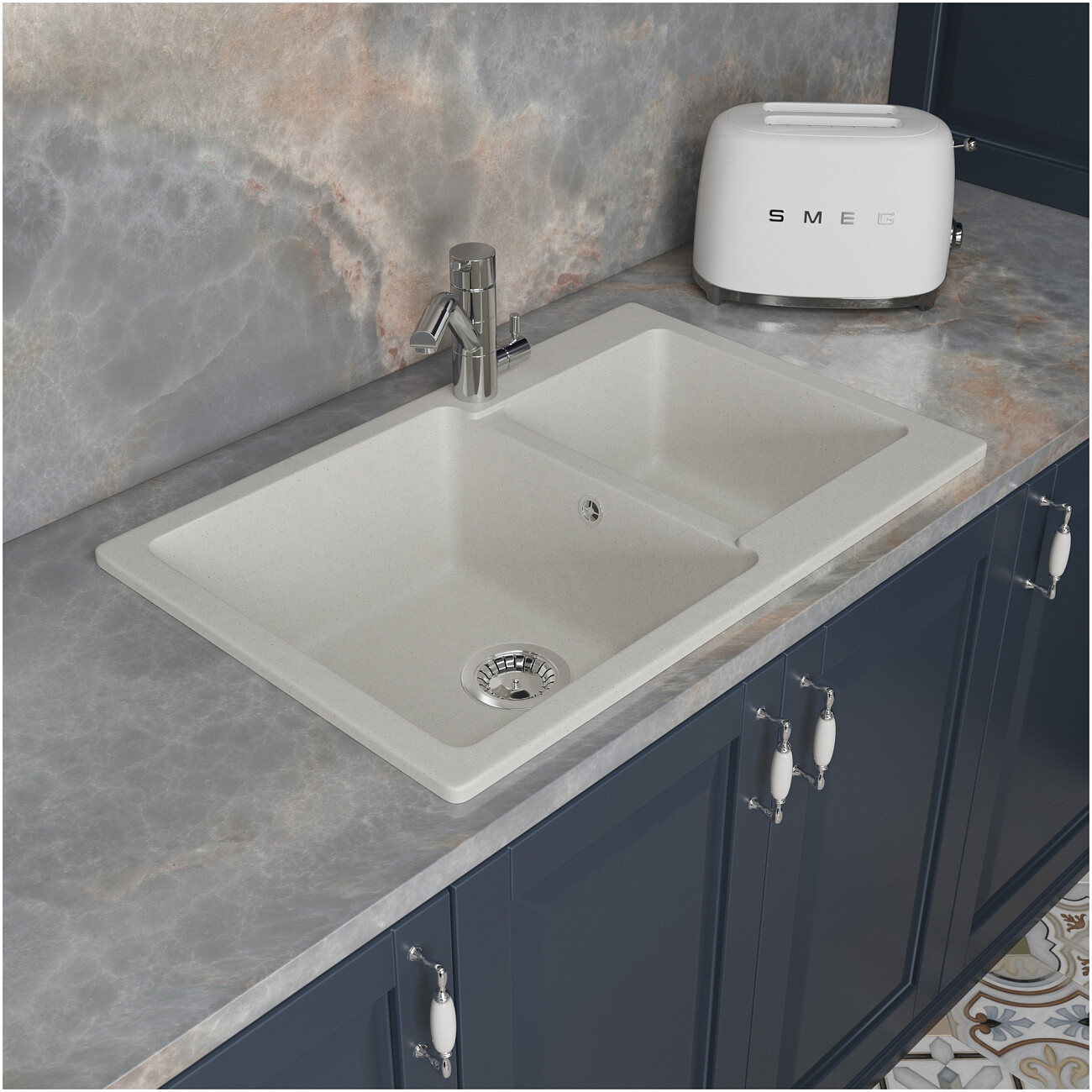 Мойка кухонная белая Domaci "Болонья" М-191-001 - изображение 8