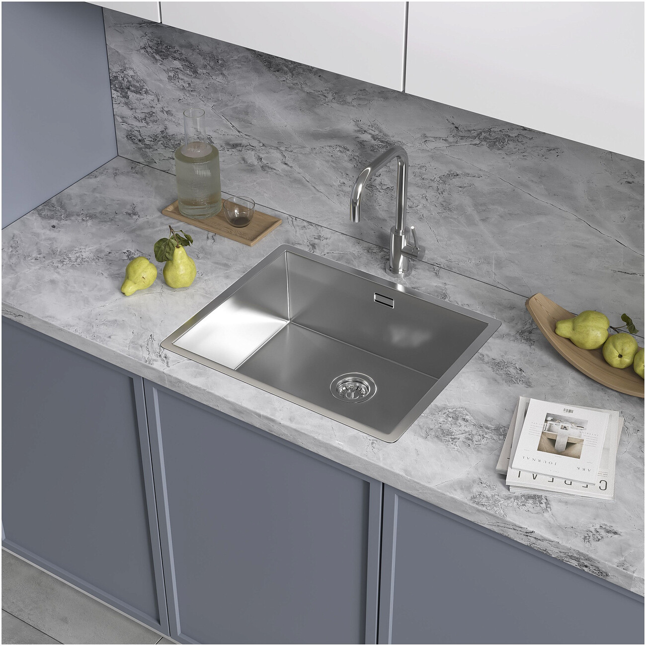 Кухонная мойка из нержавеющей стали 44х54 см полированная сталь Reflexion Como RX2054SS - изображение 7