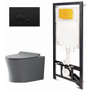 Унитаз подвесной серый Point &quot;Вега&quot; с инсталляцией Oli 80 ECO и кнопкой смыва 886914GBO3+PN41711GM
