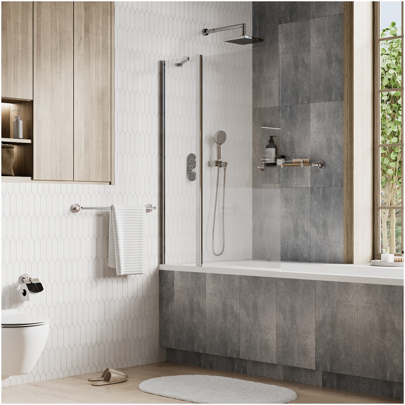 Штора на ванну стеклянная 140х110 см прозрачная, хром Wasserkraft Berkel 48P02-110 Fixed - изображение 4