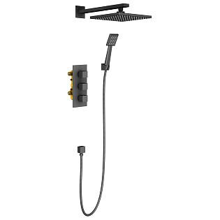 Душевой комплект встроенный с термостатом и тропическим душем черный Timo Tetra-thermo SX-0179-03SM
