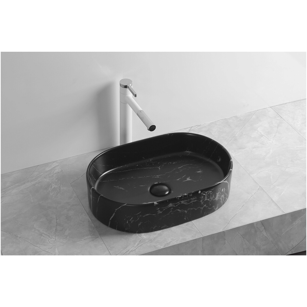 Раковина накладная керамическая овальная мрамор матовый черный Cerutti SPA CR0055B MMB2 - изображение 2