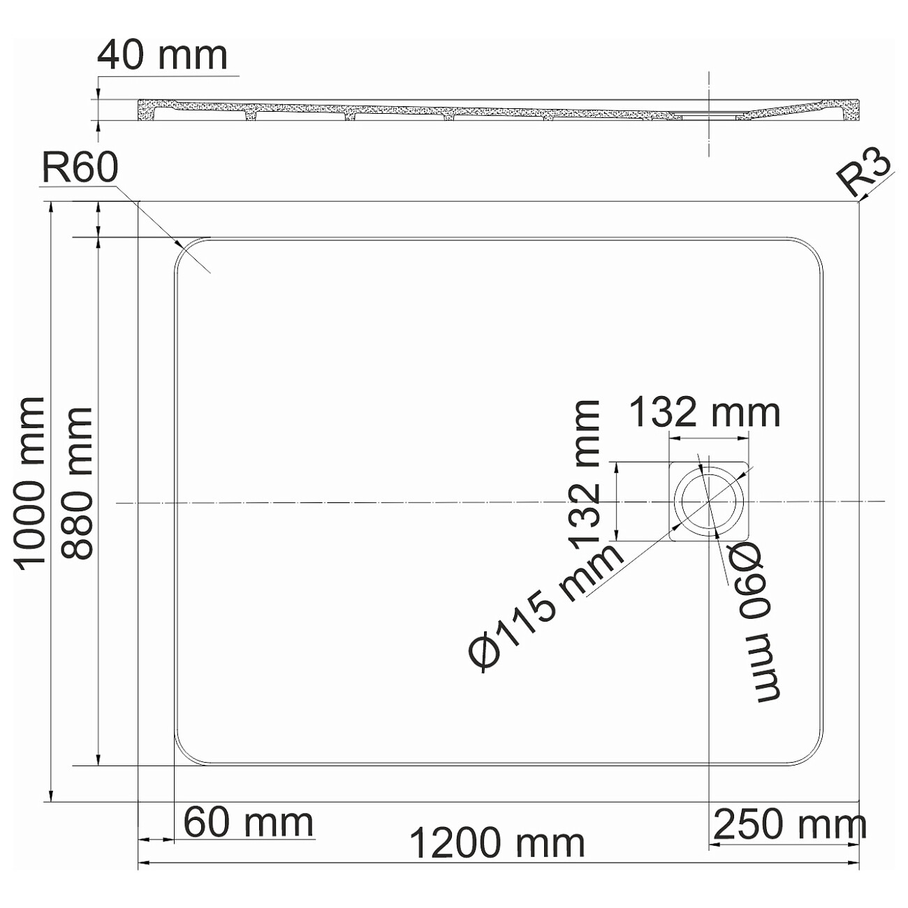 Душевой поддон из искусственного камня 100х120 см черный мрамор Wasserkraft Neime 19T10 - изображение 3