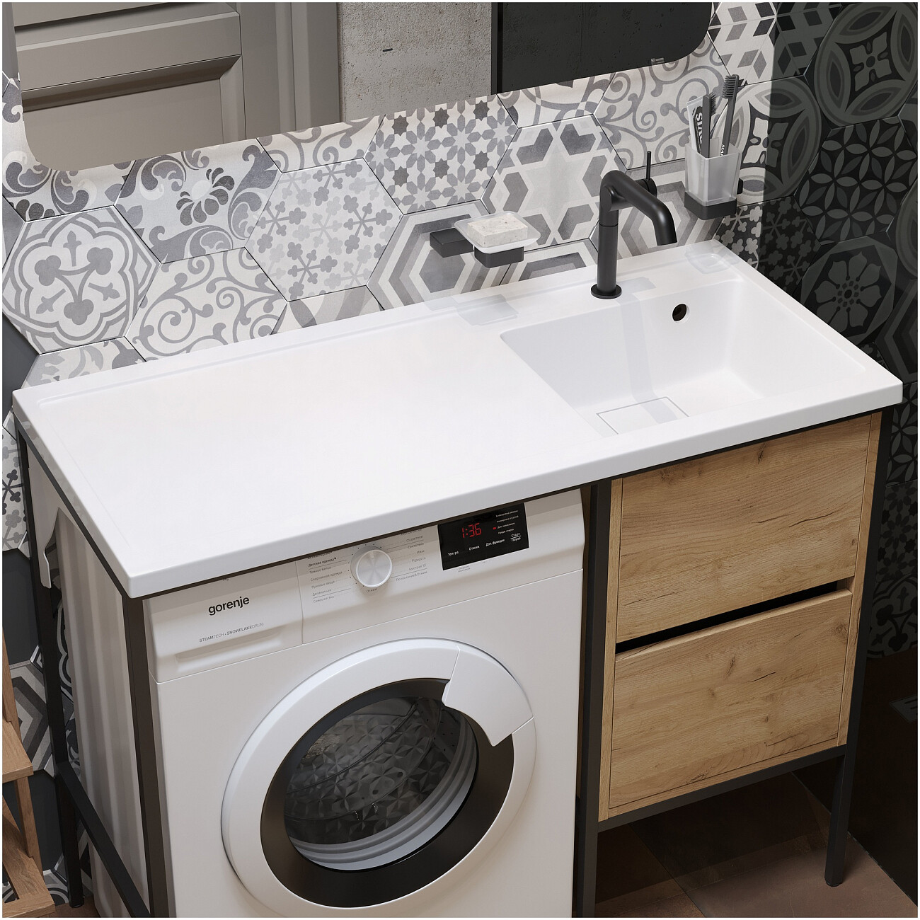 Смеситель для раковины однорычажный черный Stworki "Лунд" S25010BK - изображение 7