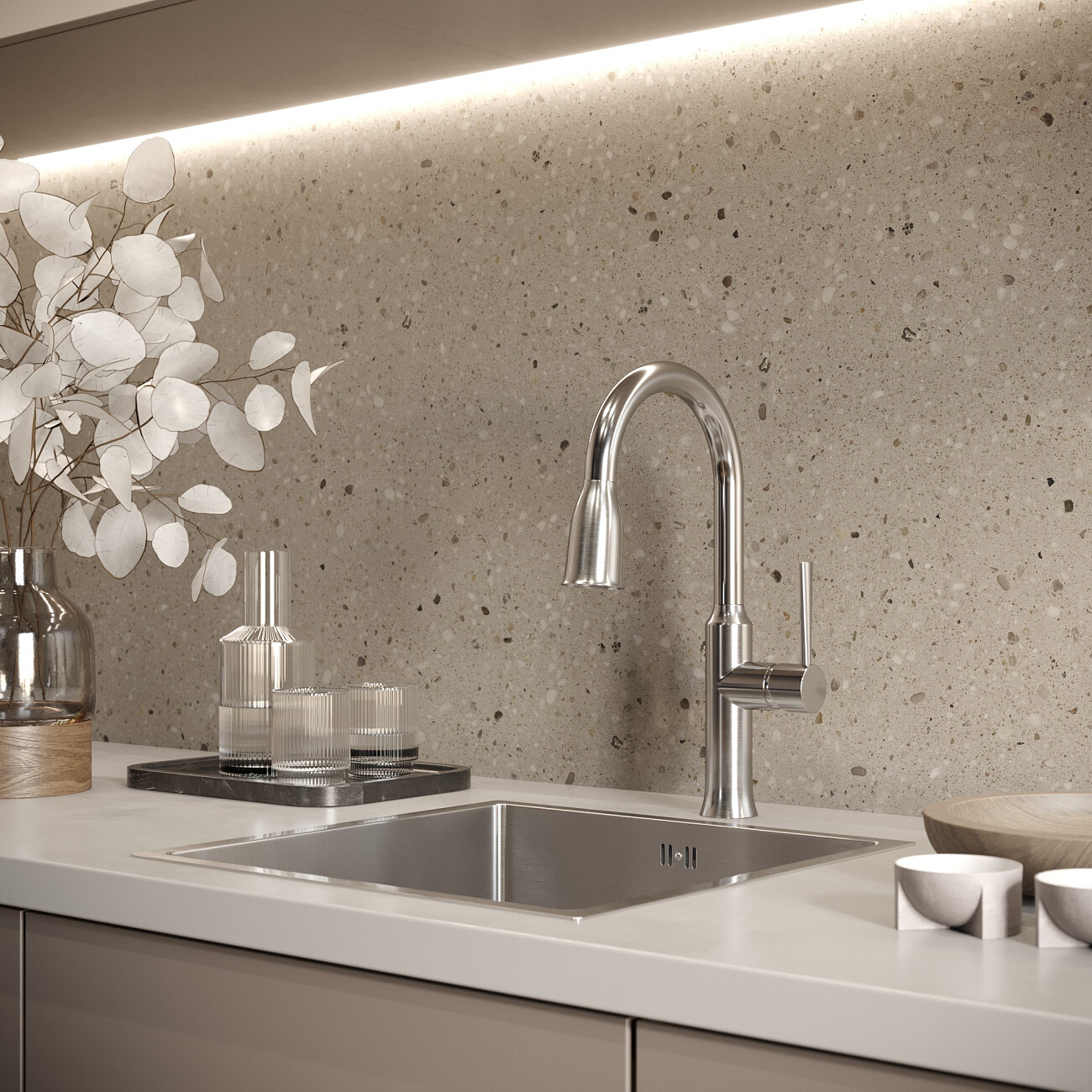 Смеситель для кухни однорычажный с выдвижным изливом сатин Domaci "Равенна" DCB 7011 - изображение 3