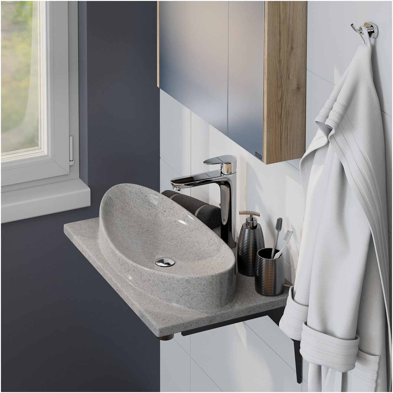 Раковина мебельная 45х70 см вулканический серый "Вега" 900143 - изображение 5