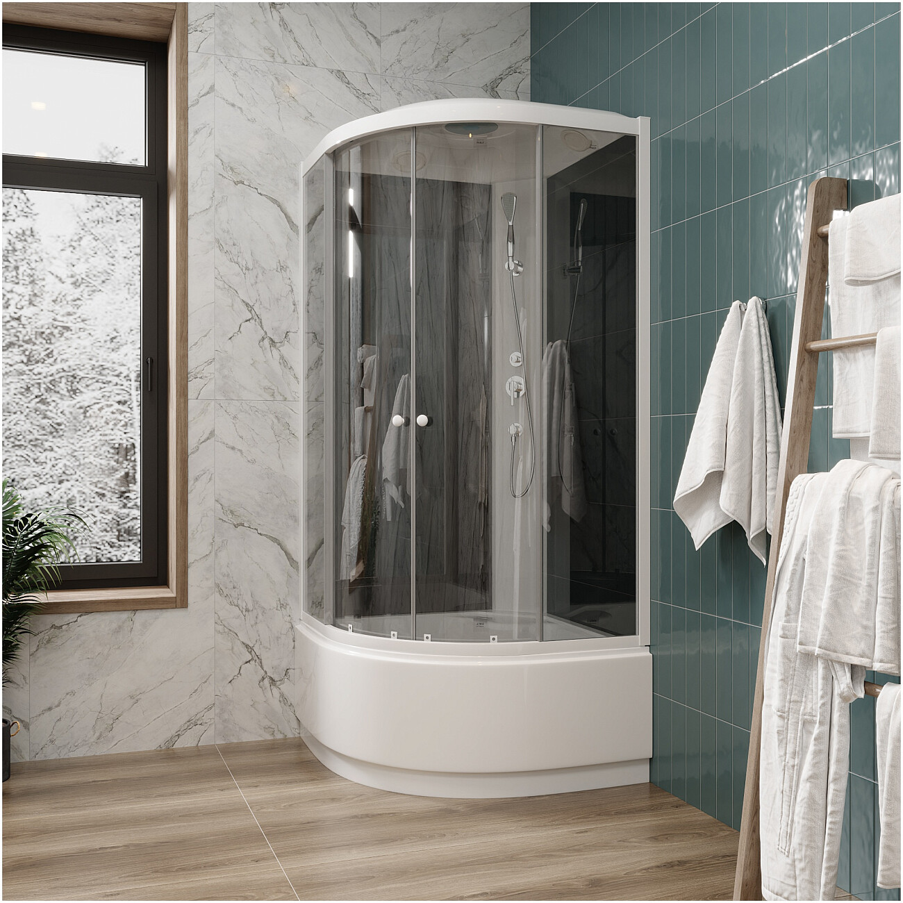 Душевая кабина четверть круга с высоким поддоном 100х100 см белая, черная Parly EC1021 - изображение 7