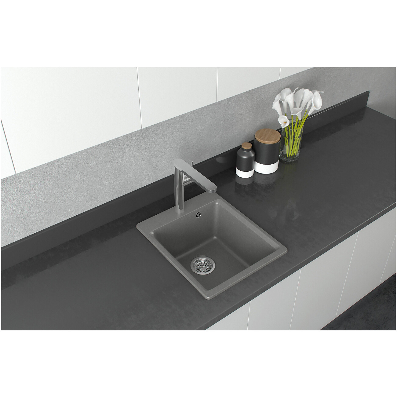 Мойка кухонная из искусственного гранита прямоугольная серая Domaci "Верона" 51-42 серая - изображение 6