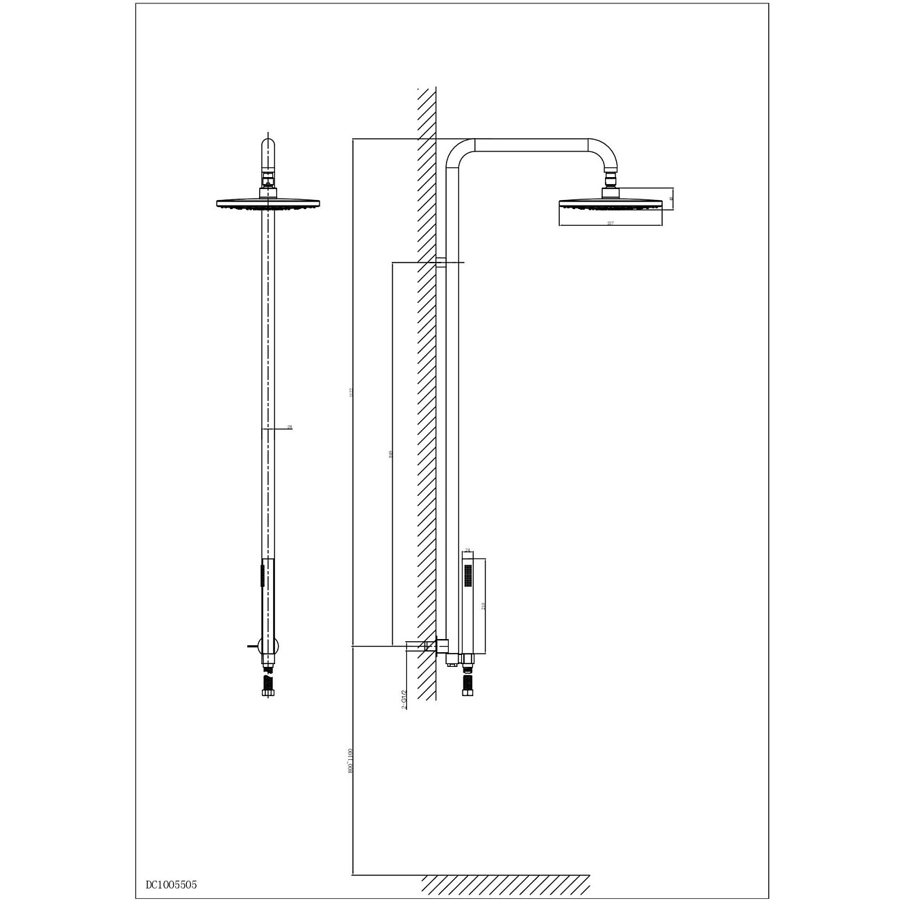 Душевая стойка с верхним душем и шланговым подключением хром D&K DC1005505 - изображение 2