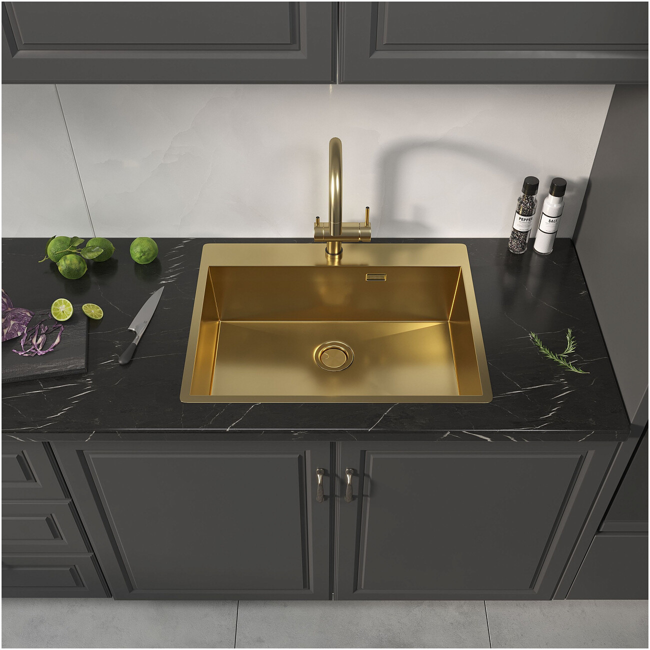 Кухонная мойка из нержавеющей стали 50х65 см брашированное золото Reflexion Iseo RX2265GD - изображение 7