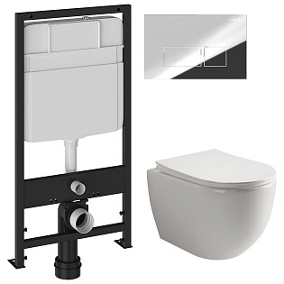 Унитаз Ceramicanova Mia Rimless CN1805 с инсталляцией Ewrika ProLT 0026-2020, с кнопкой хром 0041