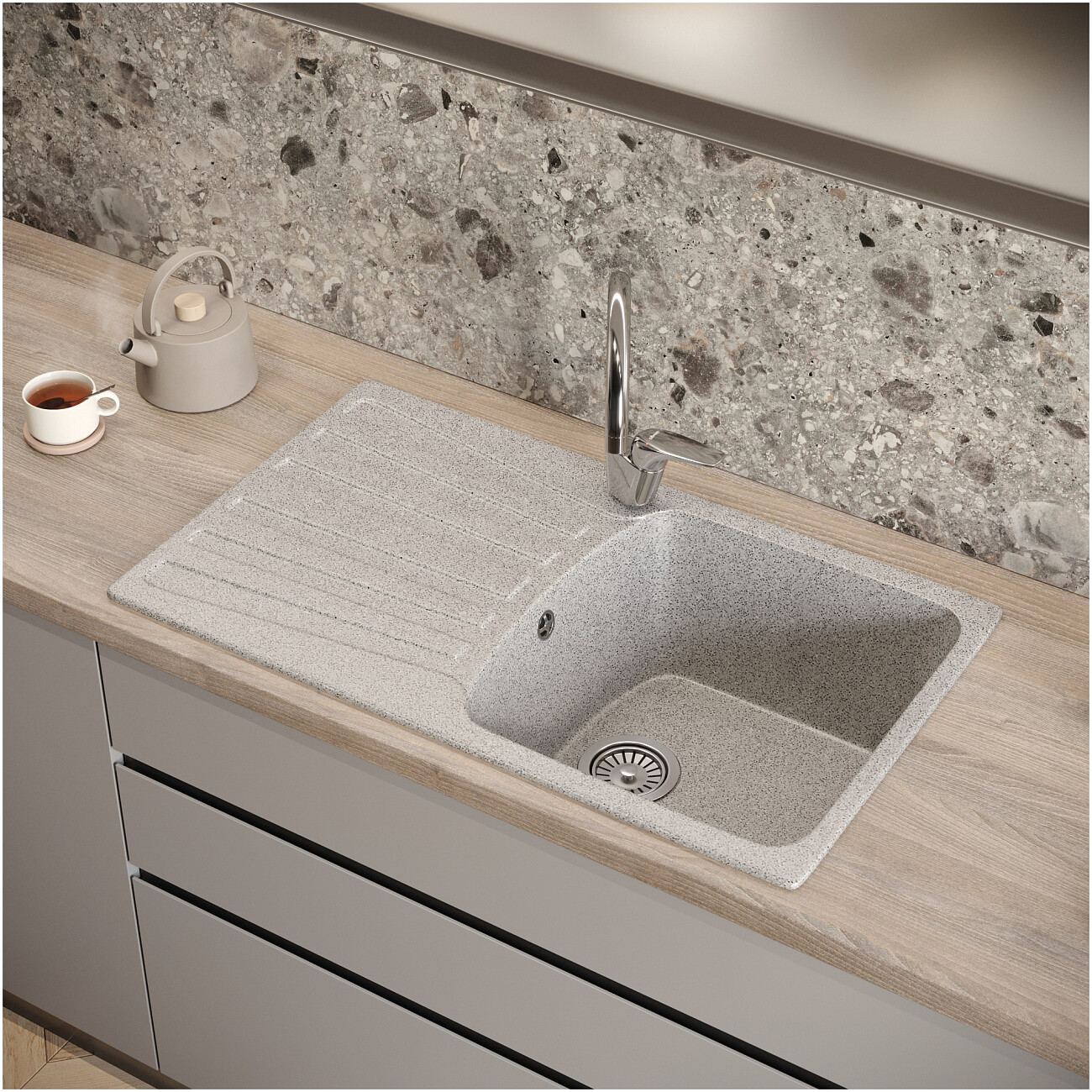 Мойка кухонная серая Domaci "Бьелла" DMC-12 серая - изображение 4