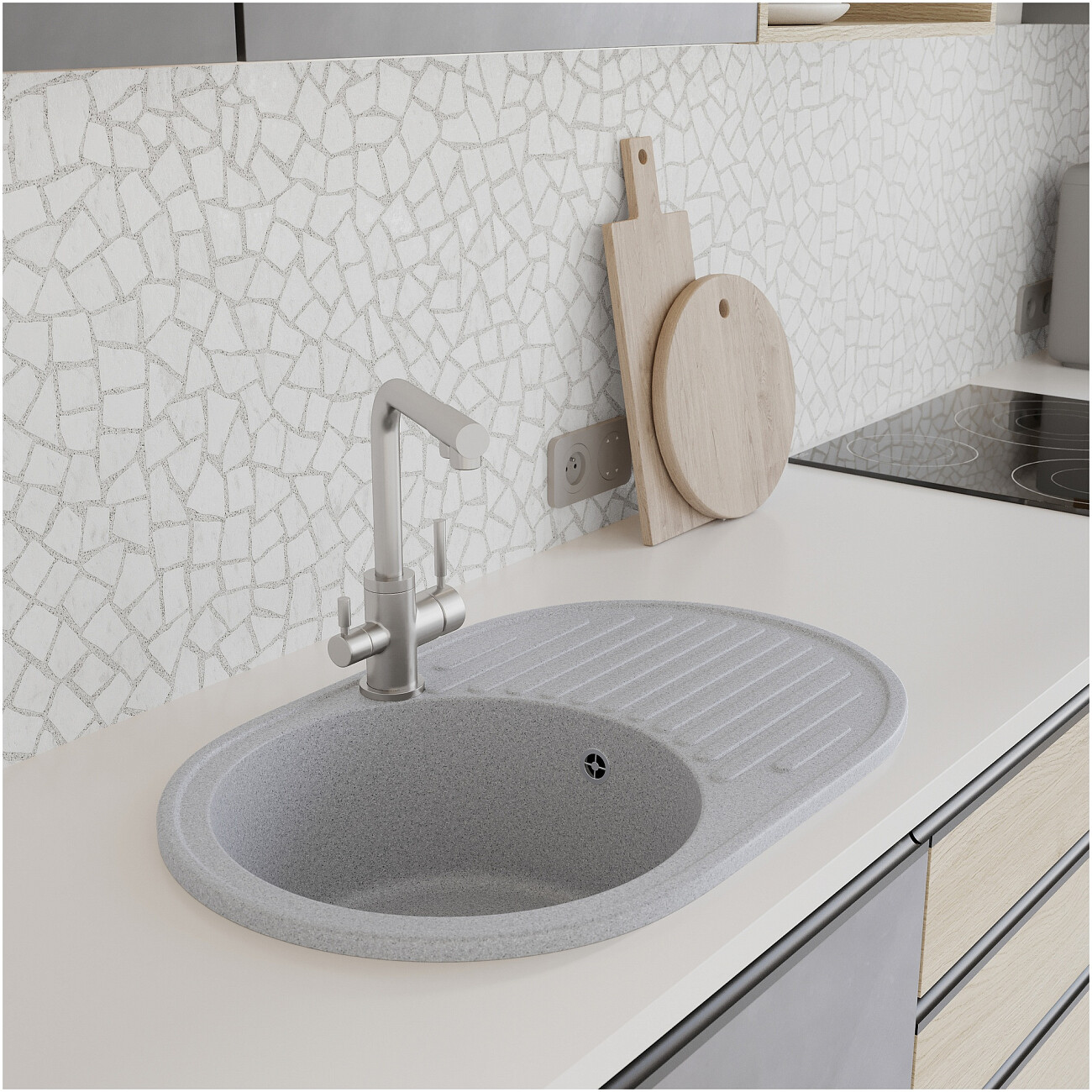 Мойка кухонная серая Domaci "Болонья" М-11-005 - изображение 8