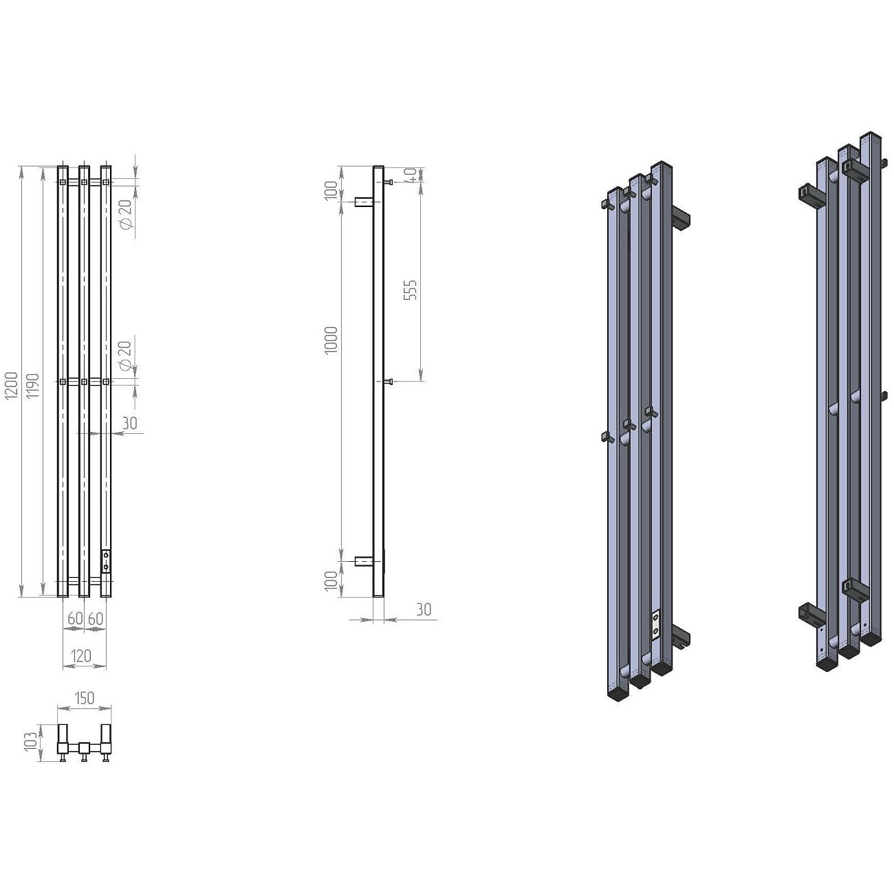 Полотенцесушитель электрический 120х15 см белый Ewrika "Пенелопа" P3 4657812417746 - изображение 2