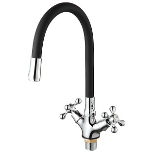 Смеситель для кухни с силиконовым изливом черный, хром D-Lin D153810-1